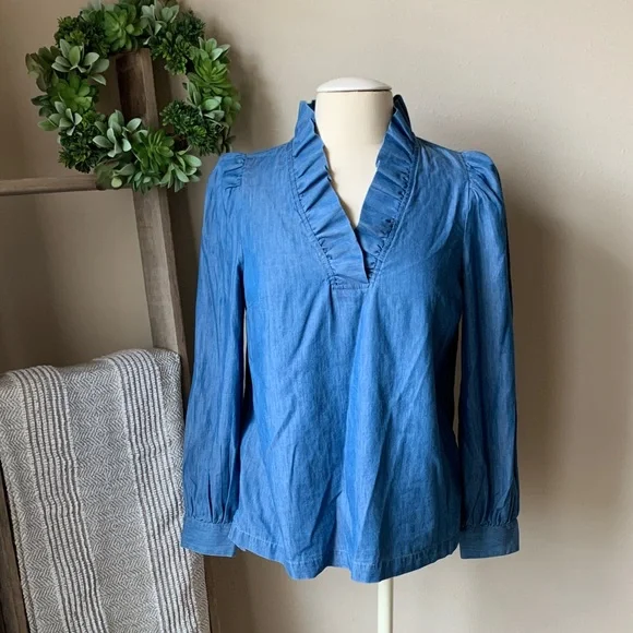 Crown & Ivy solid ruffle neck top - Picture 3 of 9